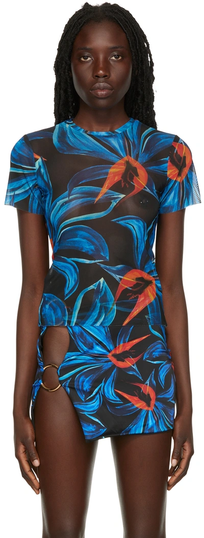 Louisa Ballou Beach Graphic-print Sheer T-shirt In Night Blooming Flowe
