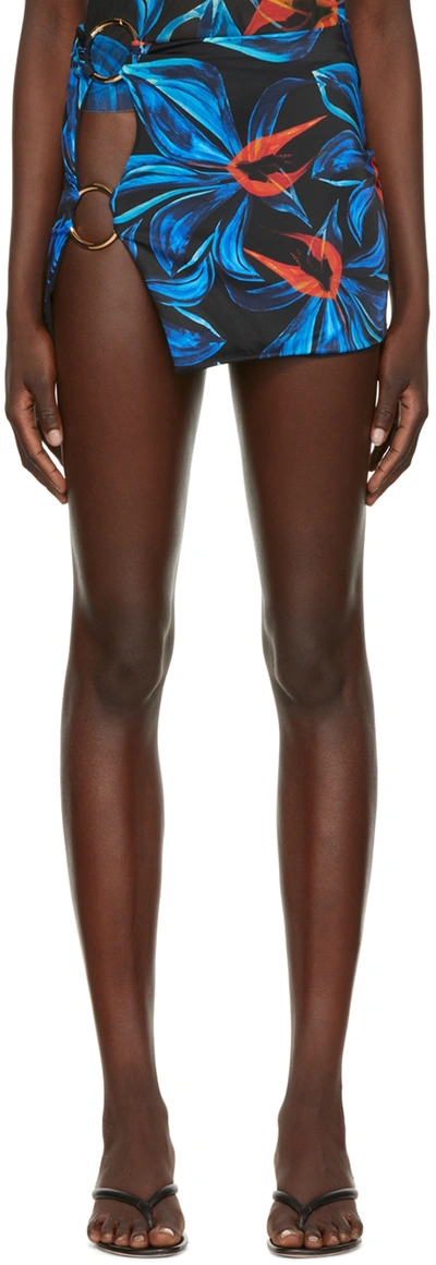 Louisa Ballou Embellished Floral-print Recycled Stretch-jersey Mini Skirt In Blue