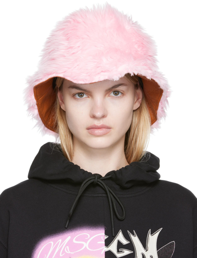 Msgm Pink Faux-fur Bucket Hat In Multi-colored