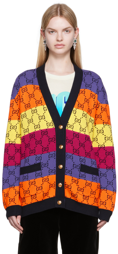 Gucci Gg-intarsia Striped Cotton-blend Cardigan In Multicolor