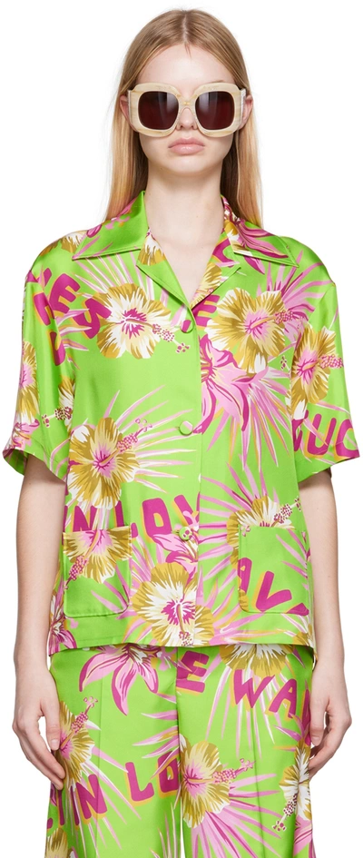 Gucci Floral-print Silk Short-sleeved Shirt In Sauge