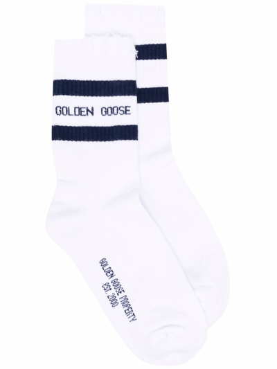 Golden Goose Intarsia-knit Logo Ankle Socks In Blue