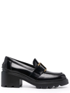 TOD'S BLACK LOAFERS WITH GOLD LOGO PLAQUE