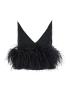 16arlington Poppy Cropped Feather-trimmed Crepe Camisole In Black