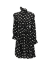 Balenciaga Black Ruffle Spot Print Midi Dress In Nero/bianco