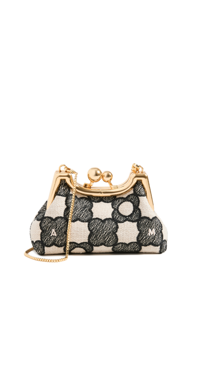 Apede Mod Mini Miley Flower Pouch In Black And White Flower Check