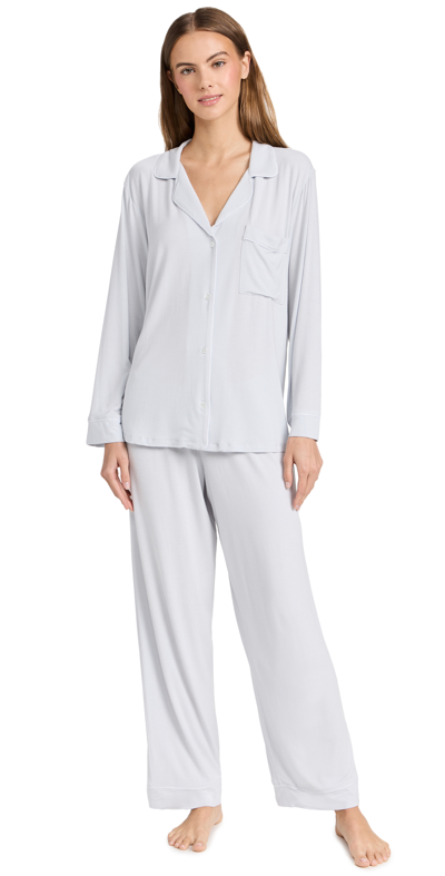 Eberjey Charcoal Heather Gisele Long Pajama Set In Ice Blue Ivory