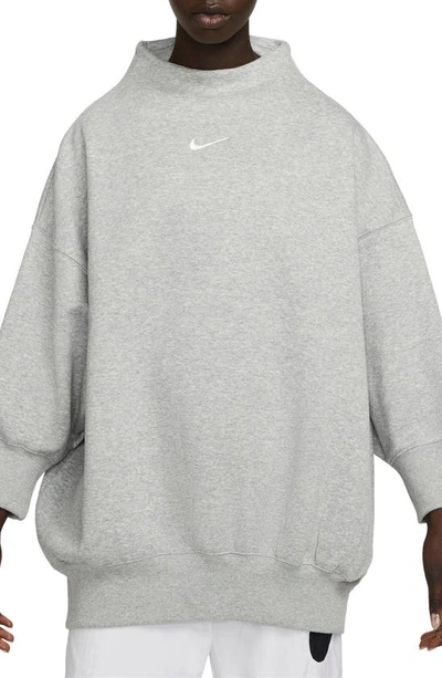 Nike Women's  Sportswear Phoenix Fleece Over-oversized Mock-neck 3/4-sleeve Sweatshirt In Grey