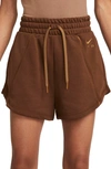 Nike Women's Air High-rise Fleece Shorts In Cocao Wow/ale Brown/ale Brown