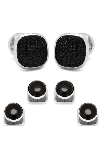 Cufflinks, Inc 3-piece Ox And Bull Trading Co. Mixed Pave Crystal And Onyx Stud Set In Black