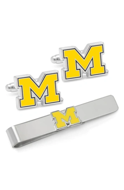 Cufflinks, Inc Ncaa Michigan Wolverines Cuff Links & Tie Bar In Yellow