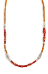 Gas Bijoux Marceau Beaded Leather Necklace In Red Multi