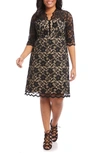 Karen Kane Scalloped Stretch Lace Dress In Brown