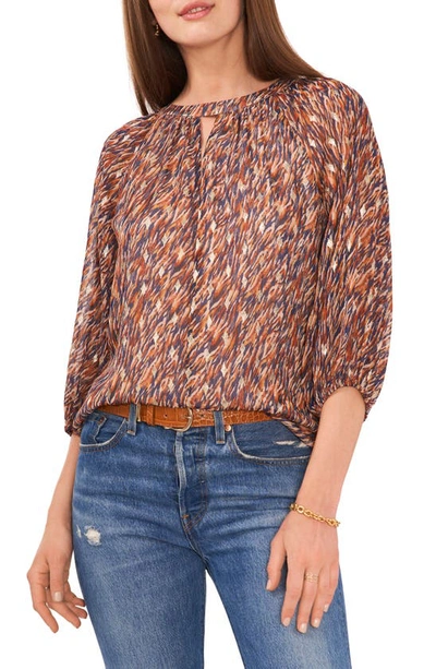 Vince Camuto Animal Print Cutout Top In Classic Navy