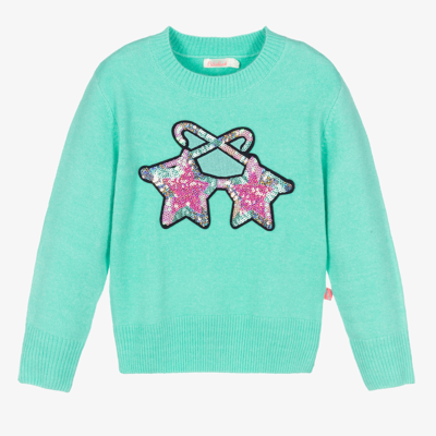 Billieblush Girls Green Knitted Sweater In Gnawed Blue
