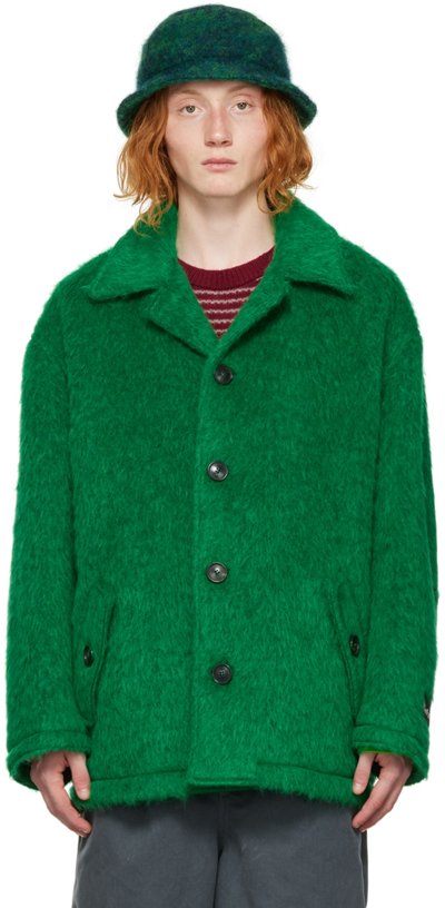 Marni Green Single-breasted Faux-fur Jacket
