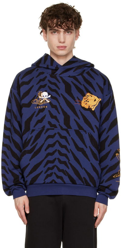 Vivienne Westwood Graphic-print Organic-cotton Hoodie In Blue/black Tiger