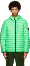 Stone Island Panelled Down Hooded Jacket In Green