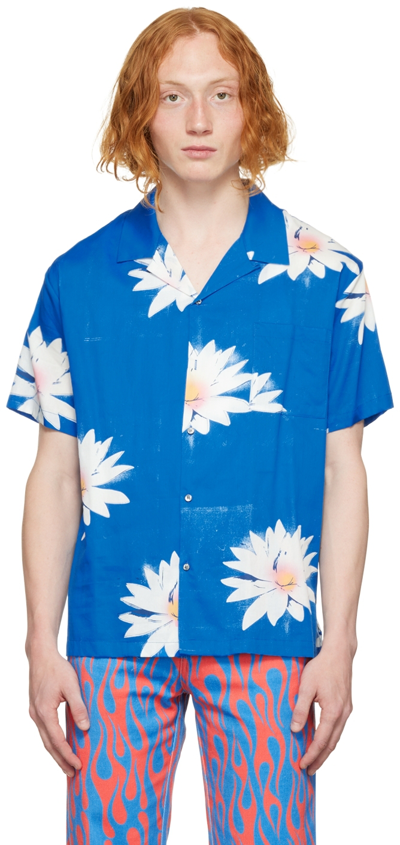 Double Rainbouu Blue Tropical Shirt In Glossy Posy