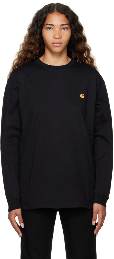 Carhartt Black Chase Long Sleeve T-shirt In Black/gold