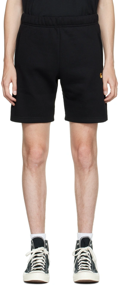 Carhartt Chase Logo-embroidered Cotton-blend Jersey Shorts In Black