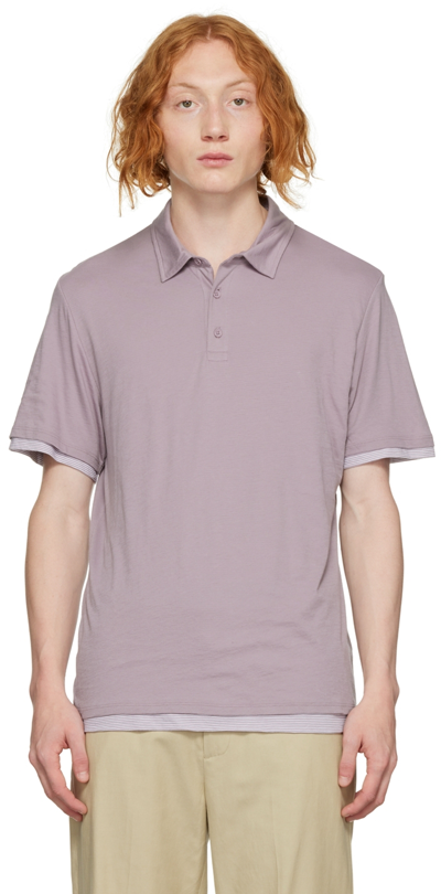 Vince Double Layer Stripe Polo In Dusty Sky Stripe