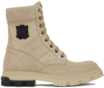 Amiri Neutral Military Leather Combat Boots In Beige