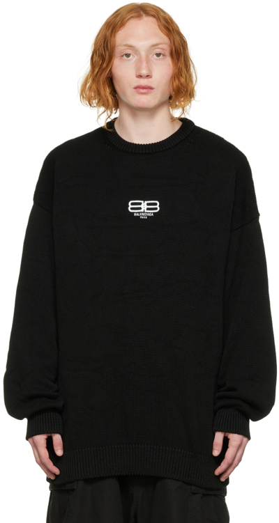 Balenciaga Logo Embroidered Knit Jumper In Black