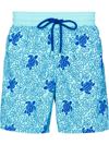 Vilebrequin Flocked Turtle Splash Print Swim Shorts In Lazuli Blue