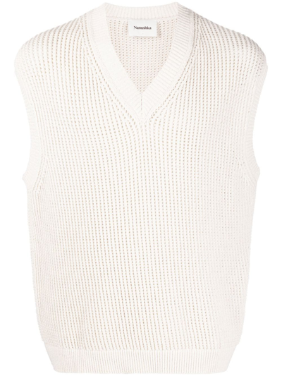 Nanushka V-neck Ribbed Sweater Vest In Neutrals