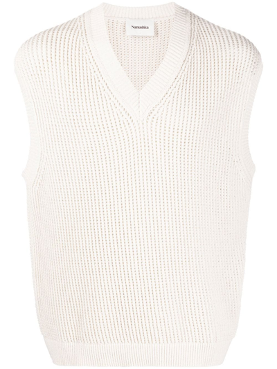 Nanushka V-neck Ribbed Jumper Waistcoat In Neutrals