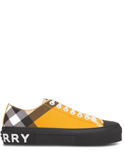 Burberry Logo-print Checked Trainers In Yellow