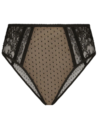 Dolce & Gabbana Lace Panelled Semi-sheer Briefs In Brown