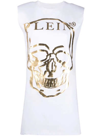 Philipp Plein Metallic Logo-print T-shirt Dress In White