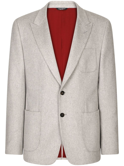 Dolce & Gabbana Cashmere-silk Single-breasted Blazer In Grey