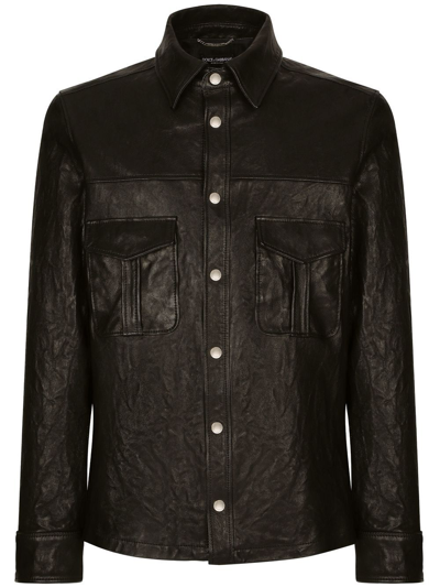 Dolce & Gabbana Leather Button-down Shirt In Combined_colour