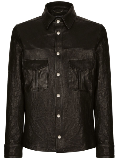 Dolce & Gabbana Leather Shirt In Black