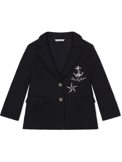 Dolce & Gabbana Kids' Logo-patch Tailored Blazer In Blue