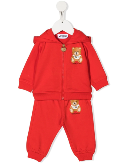 Moschino Babies' Teddy Bear Cotton Tracksuit Set In Red