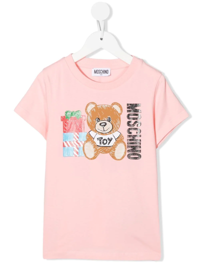 Moschino Kids' Teddy Logo-print T-shirt In Pink