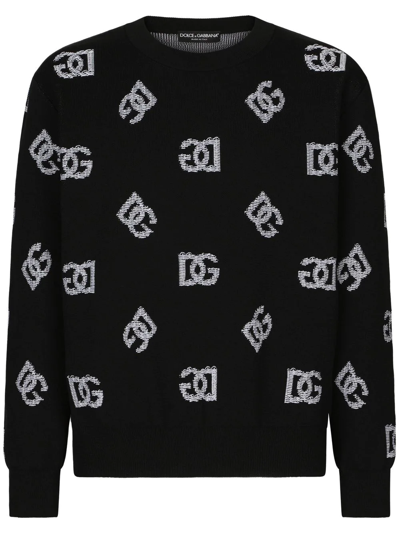 Dolce & Gabbana Monogram Black Jacquard Jumper In Nero