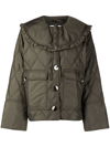 Ganni Ripstop Recycled Quilted Oversized Ruffle Collared Jacket In Green