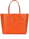 Dolce & Gabbana Medium Calfskin Shopper With Logo In Orange