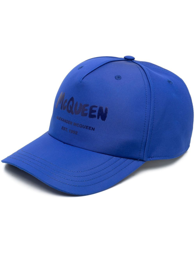 Alexander Mcqueen Graffiti-print Baseball Cap In Blue