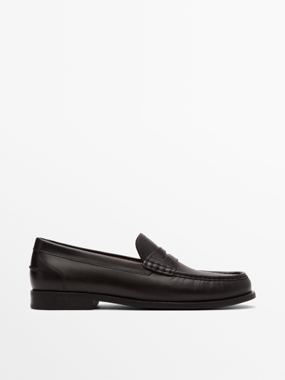 Massimo Dutti Leather Loafers In Brown