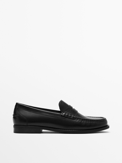Massimo Dutti Leather Loafers In Black