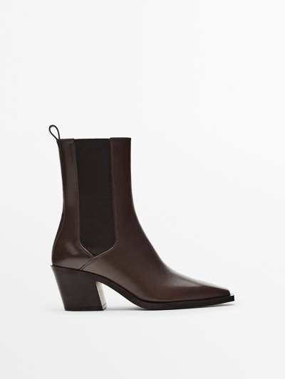 Massimo Dutti Leather Cowboy-style Chelsea Boots In Brown