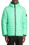 Stone Island Panelled Down Hooded Jacket In Green