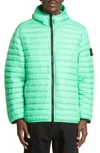 Stone Island Panelled Down Hooded Jacket In Light Green