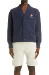Kenzo Boke Flower Logo-print Cotton-blend Jersey Cardigan In Midnight Blue